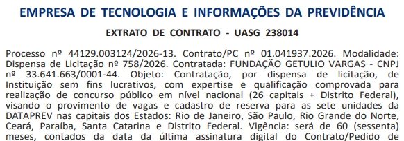 Concurso Dataprev 2026 contará com FGV como organizadora e oferece vagas em todo o Brasil