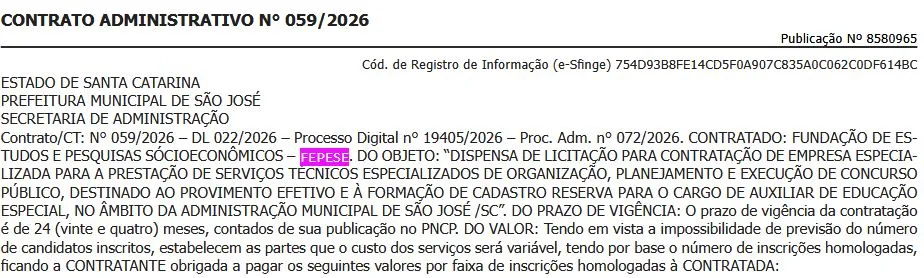 São José contrata FEPESE e acelera concurso para Auxiliar de Educação Especial - Imagem do artigo